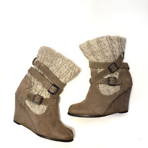 STEVE MADDEN Alpine Bootie Suede Knit Wedge Sz 7